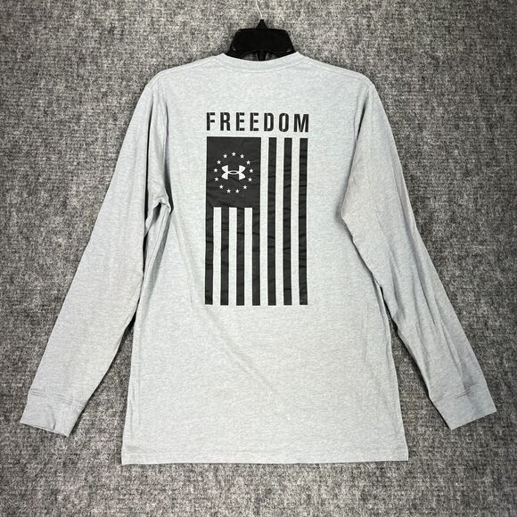 Under Armour Shirt Mens M Gray Loose Heatgear Freedom USA Flag Military‎ Workout - Picture 1 of 7